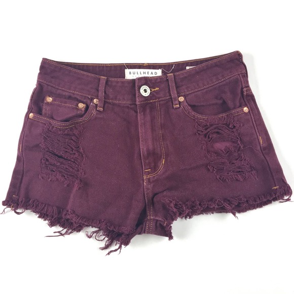 Bullhead denim wine maroon red purple cut off jean shorts size 3 - Picture 1 of 3